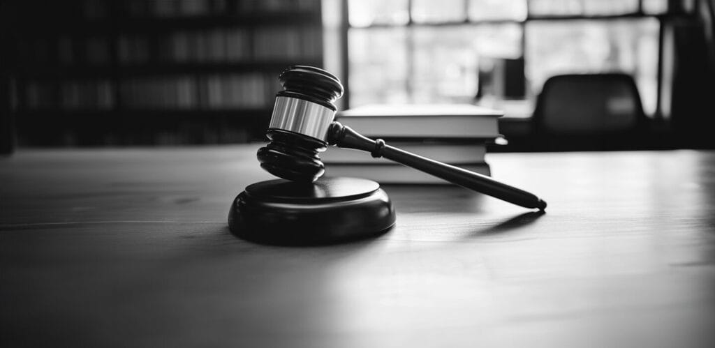 Gavel sitting on a table.